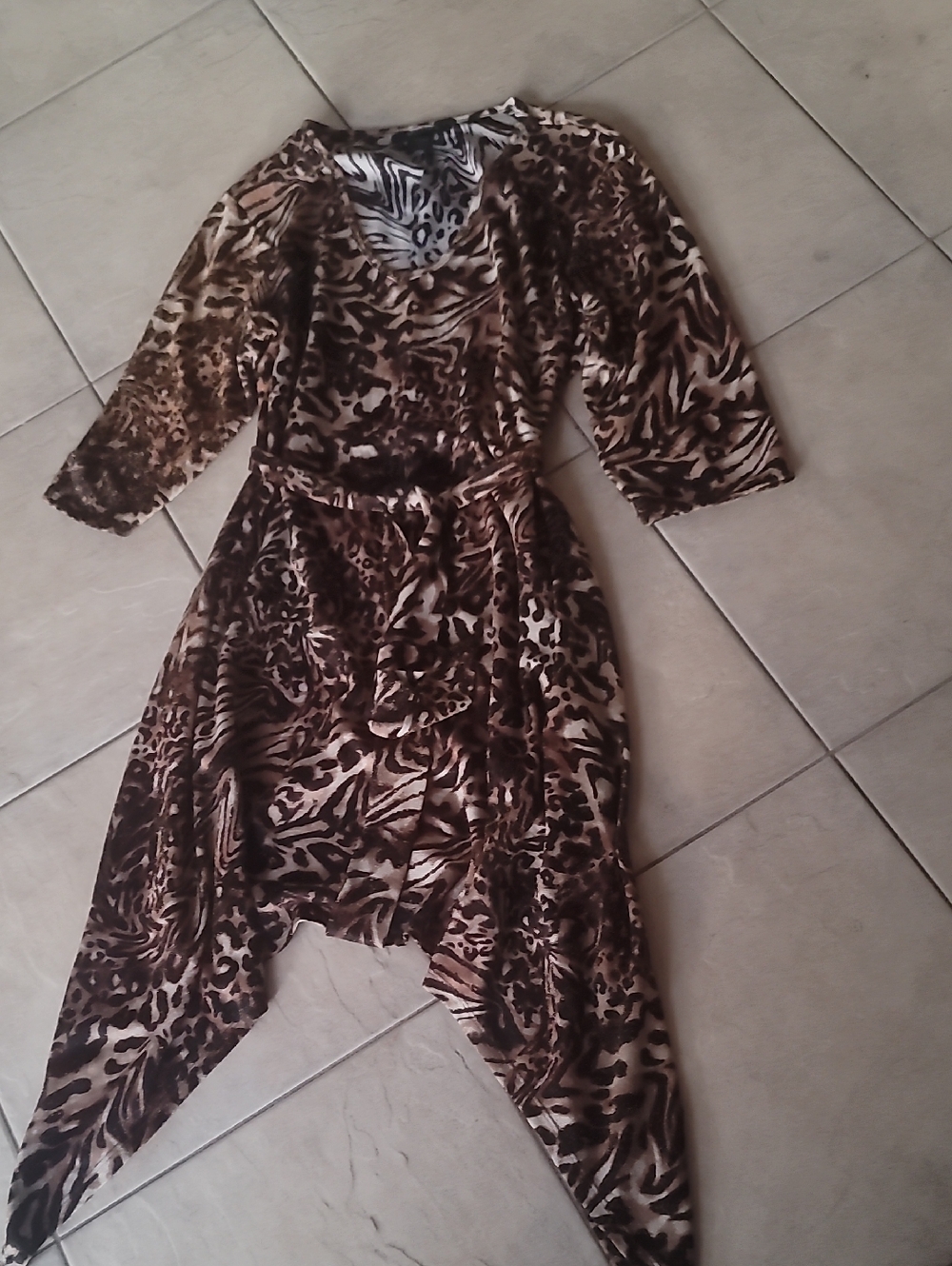 Ashley Stewart Black and Brown Hankerchief Hem Animal-Print Dress SZ 22/24